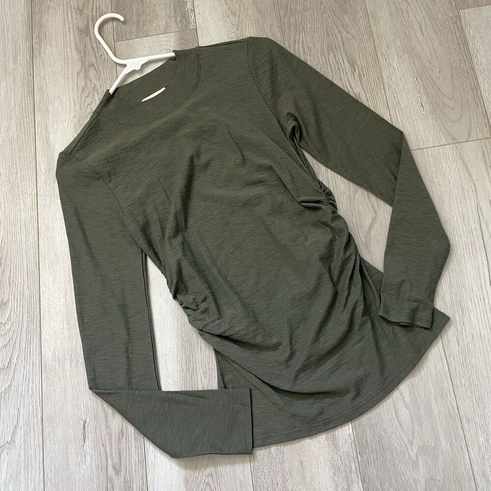 Nation Ltd Shirt pima cotton rita long sleeve ruched womens Green xsmall casual